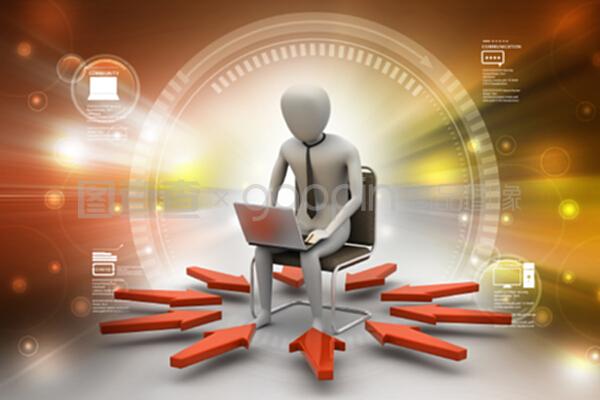 商务人士在色彩背景下展示网络技术服务